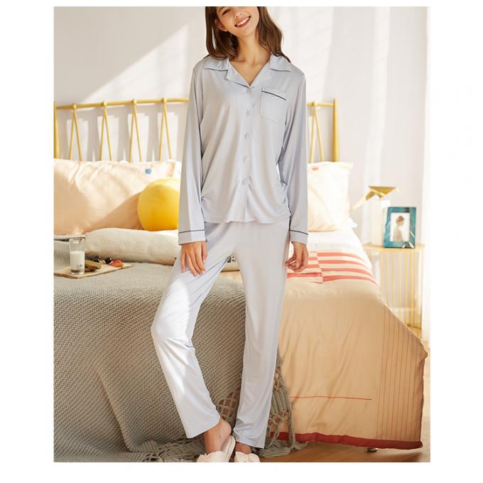 Modal fabric two piece pajamas long sleeve women cotton sleepwear