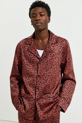 칼라 대비 실크 새틴 잠옷 남성용 긴팔 폴리에스터 Pjs 잠옷